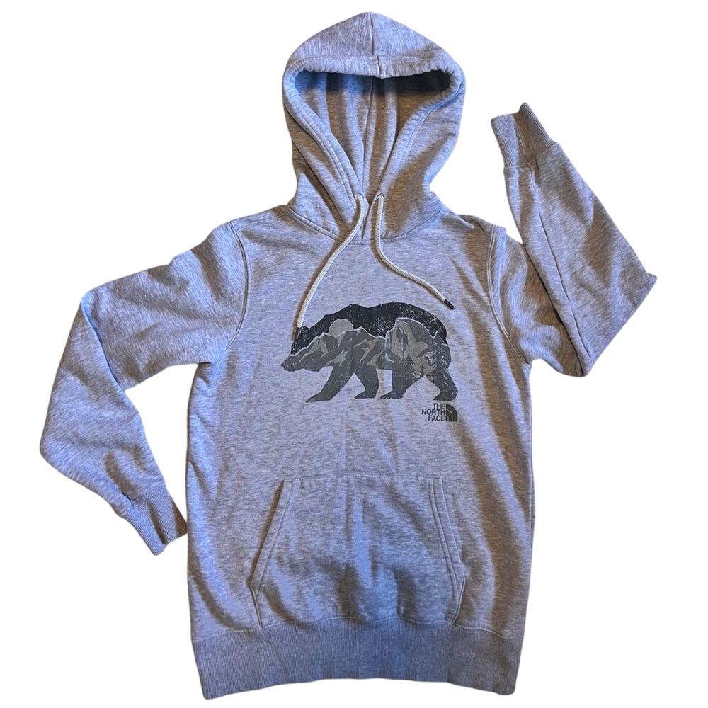 Cute North Face Hoodie XS Heather Gray Bear/Mountains